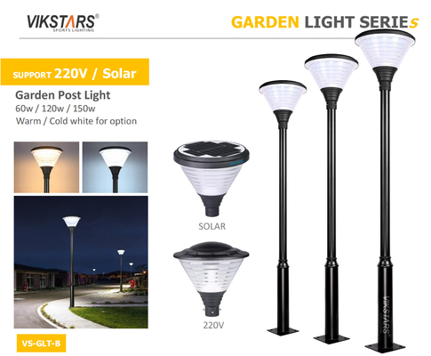 Ondersteun 220V zonne-LED-tuinverlichting met 3m paal voor landschapspad