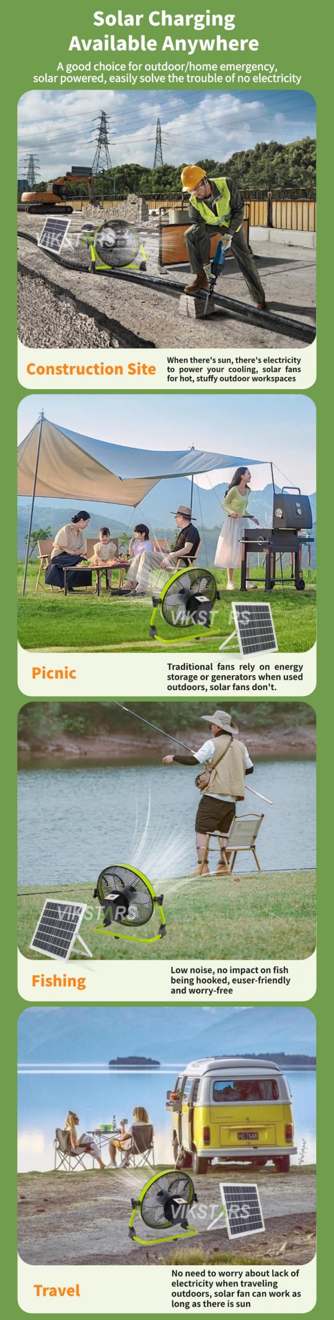 Buiten draagbare ventilator oplaadbare huishoudelijke noodgeval 12 inch 14 inch zonnevloer ventilator stil zonne-energie ventilator 2