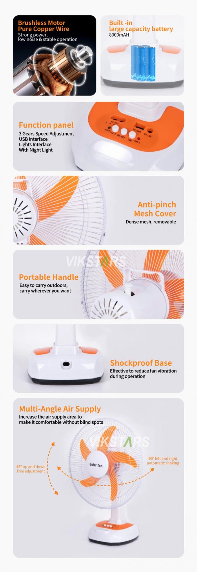 Voor Kamperen Noodgeval Zonne-energie Tafelventilator 16 Inch Energiebesparend Met Lampen 4