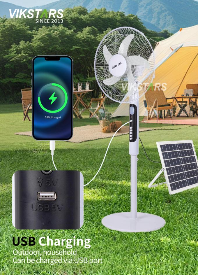 Zonne Staande Ventilator 16 inch met Licht Energiebesparend Voor Buiten Kamperen Vissen 11
