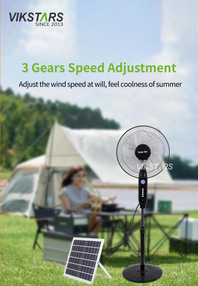 Best Verkopende 5-blads 16-inch Oplaadbare Solar Staande Ventilator met LED Licht met Paneel en Batterij Stand Vloer Solar Ventilator 15