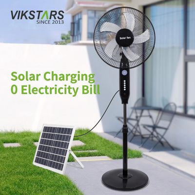 kopen Best Verkopende 5-blads 16-inch Oplaadbare Solar Staande Ventilator met LED Licht met Paneel en Batterij Stand Vloer Solar Ventilator online vervaardiging
